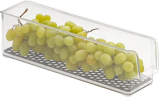 Spectrum Diversified Hexa in-Fridge Large Refrigerator Bin for Storage and Organization of Fruit Vegetables Produce and More, 15" D x 3.5" Wx 4" H, Clear/Dark Gray