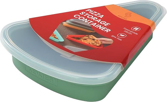 2-Pack Reusable Silicone Leftover Pizza Slice Storage Container with Air-tight Lids-BPA Free,Fits Single Slice up to 16",On-the-go Bento Style,Microwave, Freezer & Dishwasher Safe(2 Green)