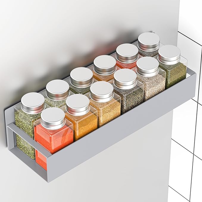 4-Piece Extra-large Capacity Magnetic Spice Rack for Refrigerator, Gray