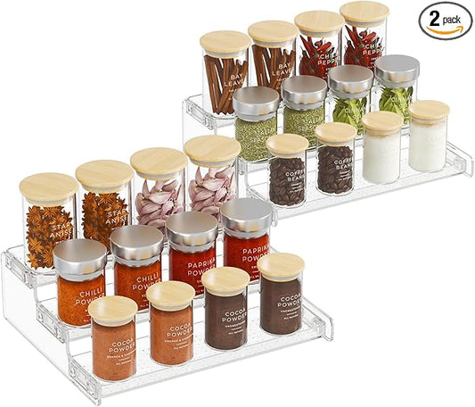Lifewit Plastic 2 Pack 3-Tier Spice Rack, Clear Spice Organization for Cabinet, Counter, Organizer Shelf for Condiment, Seasoning, Syrup, Liquor, Medicine and Perfume for Kitchen, Pantry, Bar, Bath
