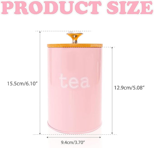 3PCS Pink Kitchen Canister Set 6.1" x 3.7" Matte Condiment Pot Metal Tin Jar Container with Bamboo Airtight Lid to Store Dry Food Spices Coffee Tea Sugar Storage Accessories for Bar Counter Farm House