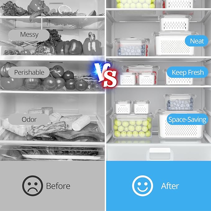 10Pack Fruit Storage Containers for Fridge - Berry Containers with Vent and Handle Lids, Fruit Containers for Fridge with Colander, lettuce keeper for Refrigerator Organizers and Storage