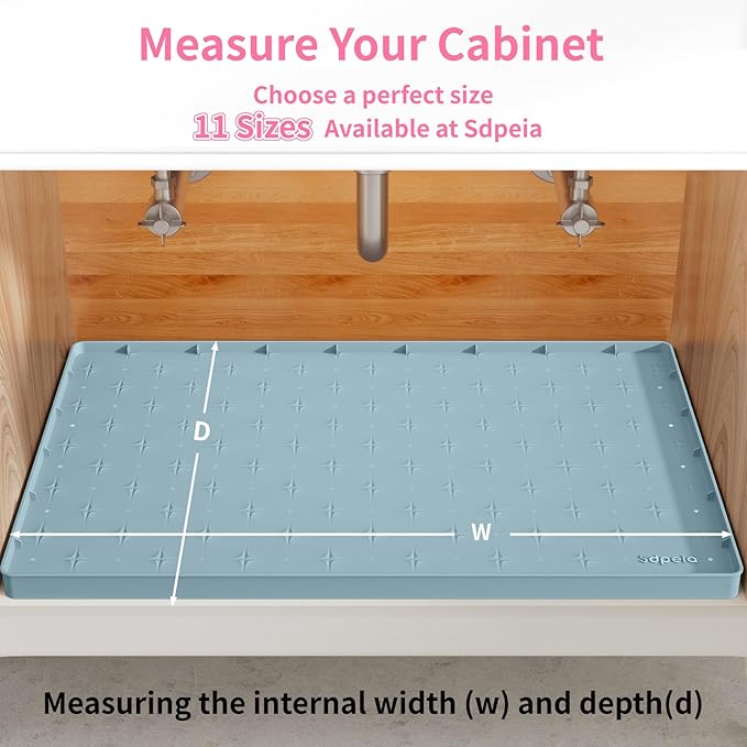Sdpeia Under Sink Mat for [25" x 19"] Cabinet, Upgraded Silicone Waterproof Mat Kitchen Cabinet Liner Cabinet Protector Kitchen Organizers and Storage