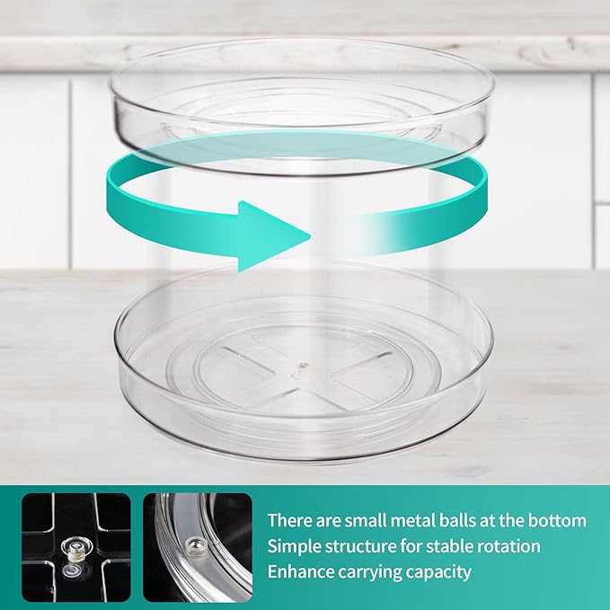 Lazy Susan Turntable Organizer for Cabinet, 2 Tier Clear Spice Rack for Pantry Lazy Susan Organizer, Kitchen, 11 inch