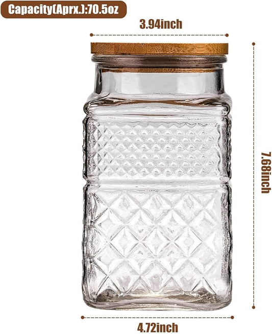 WHJY Glass Storage Container with Lid, Airtight Glass Jars, Farmhouse Tea Canister, Dog Treat Jar for Pet, Glass Candy Cookies Coffee Canister Jar Bath Salt Container - Square 67 oz