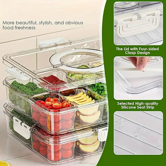 8 Compartment Transparent Plastic Snack Storage Container with Lids, Divided Serving Tray Food Organizer Box Travel Spice Box
