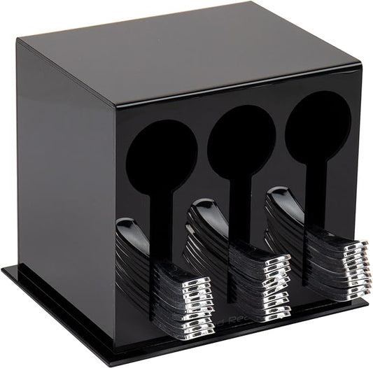 Mind Reader Utensil Dispenser, Silverware Organizer, Plastic Fork and Spoon DIspenser, Kitchen, 7" L x 5.75" W x 6" H, Black