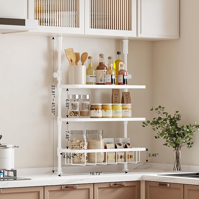 Homeiju 3-Tier Spice Rack Organizer, Multi-functional Kitchen Countertop Shelves, Wall Mount Hanging Spice Rack Seasoning Organizer for Kitchen Organization and Storage, Free Adjustable Height