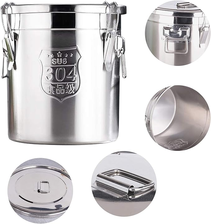 Stainless Steel Airtight Canister for Kitchen, Rice Cereal Grain Canisters Container for Household Kitchen Food Bean Flour Oil Sugar Milk Cookie Storager Bucket w/Handles Lid (6L)