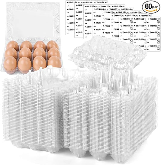 LOVEINUSA Clear Egg Cartons Bulk, 1 Dozen 12 Count Empty Egg Carton Storage Containers for Home Ranch Chicken Farm Market Display, 60 PCS