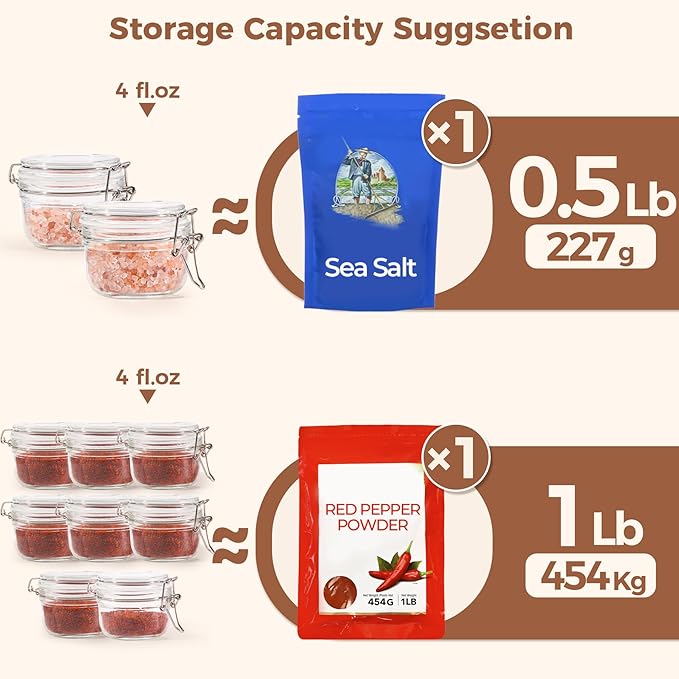 ComSaf 4oz Small Airtight Glass Jars Set of 12 with Lids Food Storage Jar Round, Mason Jar, Mini Storage Container with Clear Preserving Seal Wire Clip Fastening for Kitchen Canning, Jam, Spice, Honey