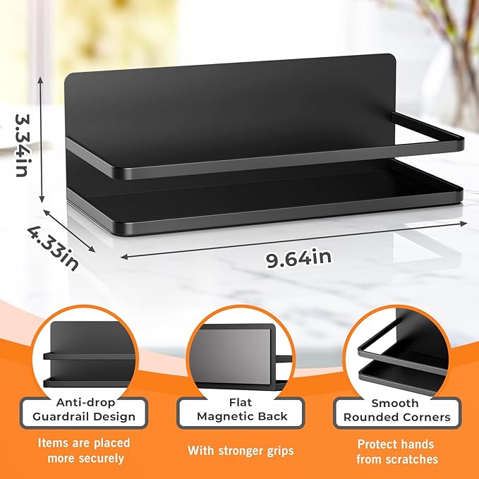 Grtard 2 Pack Magnetic Spice Rack for Refrigerator,Strong Magnetic Spice Rack Organizer and Storage,Magnetic Fridge Shelf Organization,Fridge Organizer Shelf for Jars,Home,Kitchen,Cabinet