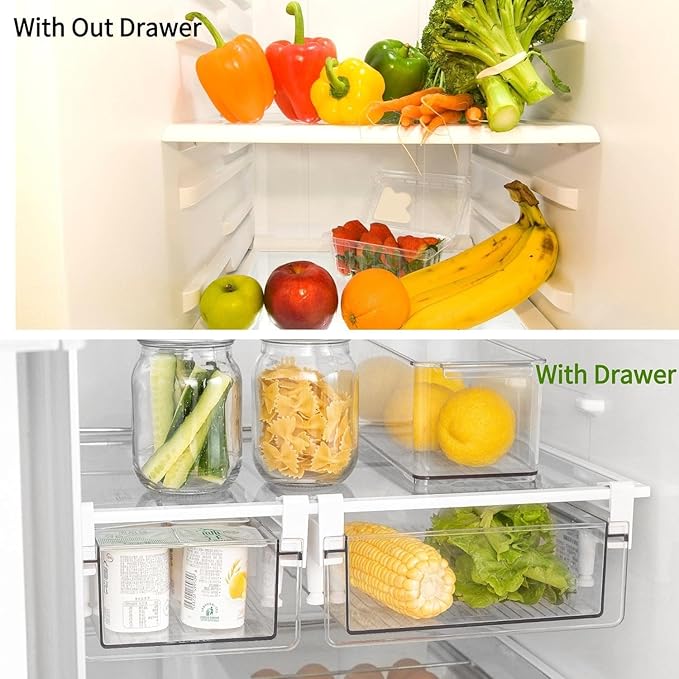 Large Fridge Drawer Organizer 14in-20in Upgradation Refrigerator Undershelf Drawer, Extra-Deep Storage Deli Meat, Cheese, Eggs, Fruit, Vegetable