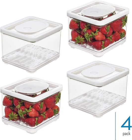 iDesign Fridge Produce Bin with Removable Drainage Tray and Lid - Set of 4 - Clear