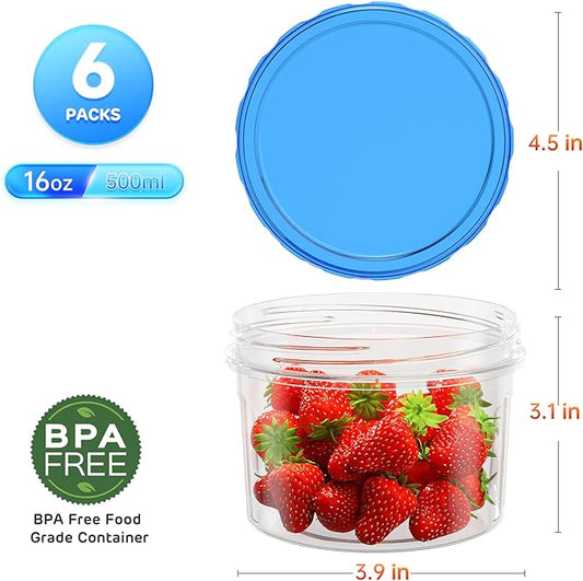 Freezer Storage Containers, [6 Pack-16 Oz] Airtight Plastic Food Storage Containers with Twist Top Lids, Soup, Meal Prep Containers | BPA Free | Stackable | Leakproof | Microwave/Dishwasher Safe