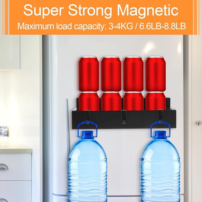 Magnetic Spice Rack for Refrigerator, Magnetic Refrigerator Organizer, 3 Pack Metal Black Magnetic Shelf with Paper Towel Holder, Rustproof Side Fridge Storage Rack for Kitchen with 4 small hooks