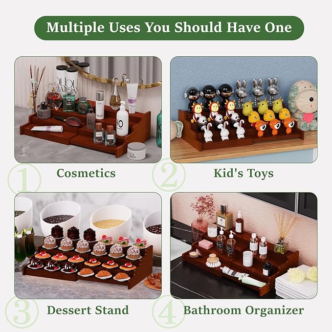 Spice Rack Organizer for Expandable 4-Tier, 2 Pack Adjustable Bamboo Spice Storage for Kitchen Cabinet, Pantry and Countertop Organization, Brown