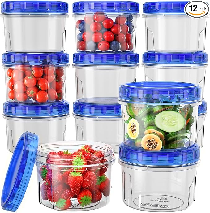 Freezer Storage Containers, [12 Pack-16 Oz] Airtight Plastic Food Storage Containers with Twist Top Lids, Soup, Meal Prep Containers | BPA Free | Stackable | Leakproof