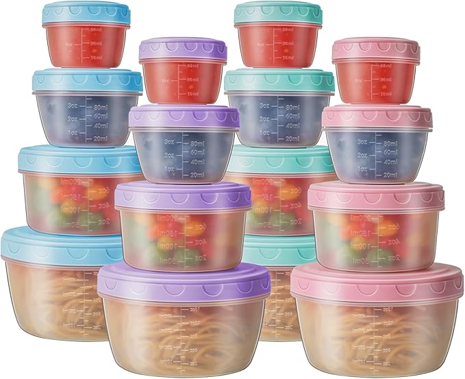 16 PCS Freezer storage Containers with Lids, Reusable BPA Free Plastic Soup Jars, Leakproof Salad Dressing Container to Go, Dishwasher & Microwave Safe Food Storage Containers for Lunch Meal Prep