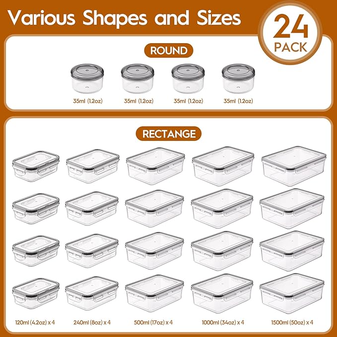48 Pcs Larger Food Storage Containers with Lids Airtight (24 Containers & 24 Lids), Meal Prep Container for Pantry & Kitchen Organization, BPA-Free, Leak-Proof with Labels & Marker Pen