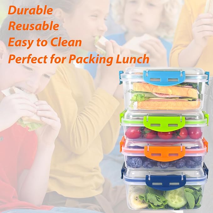 Sandwich Containers 4 Pcs - Reusable Airtight & BPA-Free Kitchen Storage Containers - Microwave & Dishwasher Safe 2 Heightened Lunch Box and 2 Normal Size