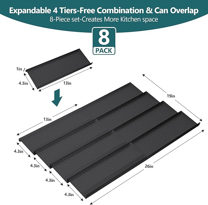 Spice Drawer Organizer,8 Pcs,Acrylic Spice Drawer Organizer,Drawer Spice Rack,Expandable From 13'' to 26'' Kitchen Spice Rack Organizers and Storage for Drawer(black)