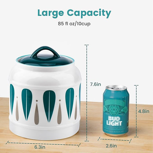 10cup/85oz Large Ceramics Jar with Lid,Big Dry Food Storage Canister Container Porcelain Kitchen Countertop Pantry Farmhouse Round Heavy Store Candy Bean Flour Snacks Cookie Cereal (Green)