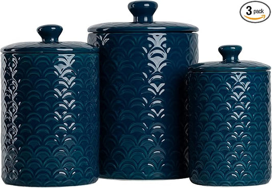 10 Strawberry Street Kitchen Canister, 3 Piece Set, Ocean Navy