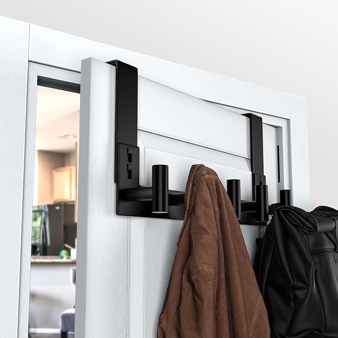 WUIVIUT Over The Door Hooks Door Hanger for Hanging, Heavy Duty Rack Bathroom Hook for Clothes, Coat (5 Hook, Fits 1-3/4'' Thick)