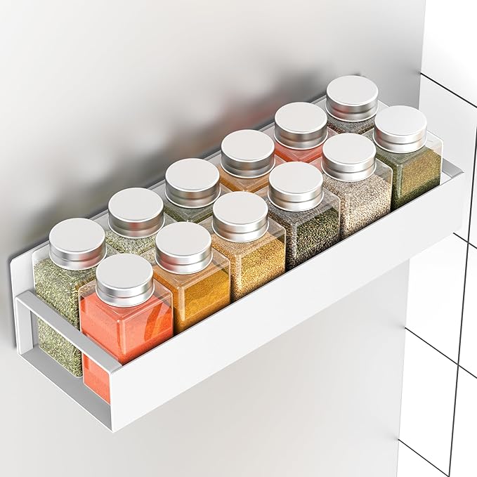 4-Piece Extra-Large Capacity Magnetic Spice Rack for Refrigerator, White