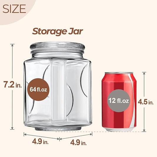 ComSaf Glass Jars with Lids 64oz, Large Glass Storage Containers with Lids, Flour Sugar Storage Containers, Half Gallon Jars for Kitchen Storage and Laundry Room Organization, Set of 2