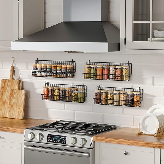 X-cosrack 4 Pack Spice Rack Wall Mount, Upgraded Connectable Seasoning Organizer for Space-Saving, Hanging Spice Storage for Cabinet/Pantry Door (Patent:USD909138S)