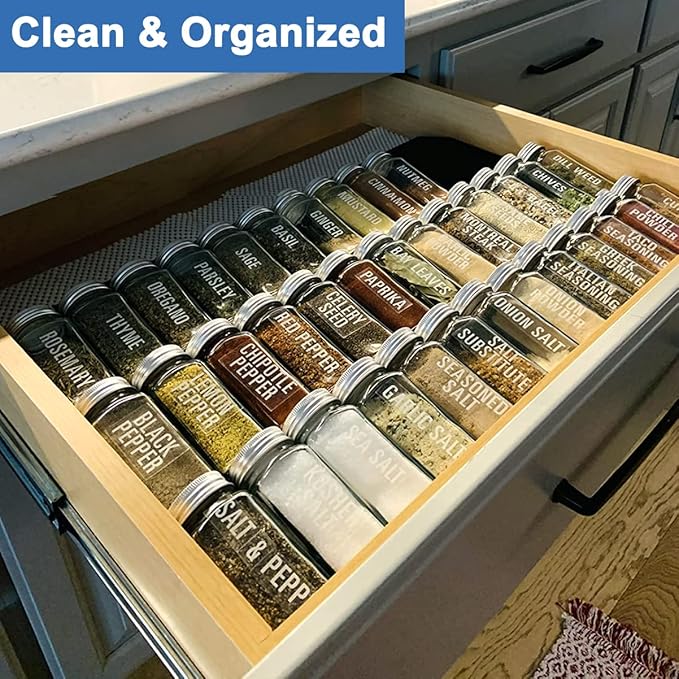 Expandable Spice Drawer Rack Organizer Insert for Kitchen Cabinet - Multi Tier Adjustable Spice Storage Shelf for Seasoning and Jar, Pack of 9