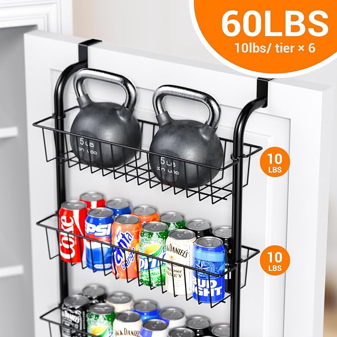 Over The Door Pantry Organizer Spice Rack: 6-Tier Metal over the Door Organizer - Pantry Organization and Storage - Hanging spice Rack Back Of Door Organizers