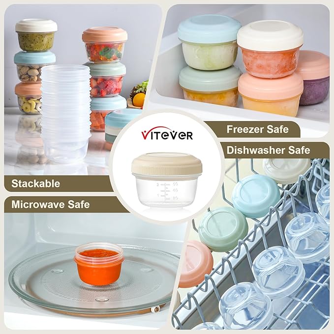 [4 Pack] 4 oz Small Containers With Lids, Reusable Plastic for Snack and Puree, Salad Dressing to Go, Deli, Freezer Condiment, Dishwasher Safe, BPA Free