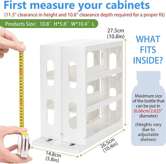 Spice Rack Organizer 3 tier Seasoning Holder, Pull and Rotated Storage Cabinet for Kitchen Bathroom Countertop 10.8”H x 5.8”W x 10.4”D (Creamy White)