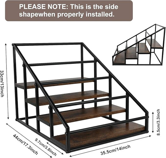Coffee Syrup Rack Organizer,Liquor Bottle Display Shelf,Water cup display stand,Spice Rack Kitchen Cabinet Organizer,Rustic Brown,2 Packs 4 Tier 16 Bottle Coffee Syrup Holder