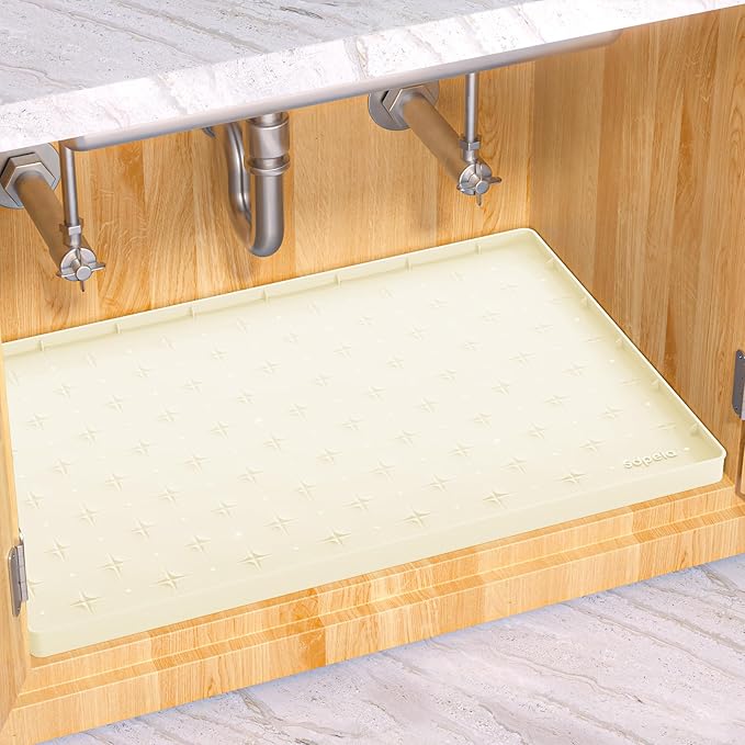 Sdpeia Under Sink Mat for [25" x 19"] Cabinet, Upgraded Silicone Waterproof Mat Kitchen Cabinet Liner Cabinet Protector Kitchen Organizers and Storage