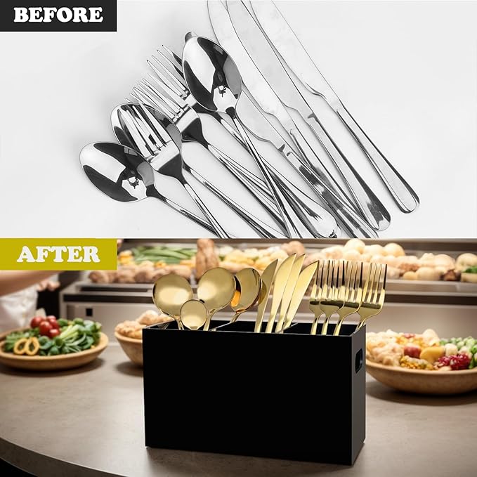 Acrylic Silverware Caddy Countertop, 3-Compartment Flatware Holder, Plasticware Fork Spoon Knife Organizer, Cutlery Caddy with Handles, Utensil Holder for Party Buffet Dining Room