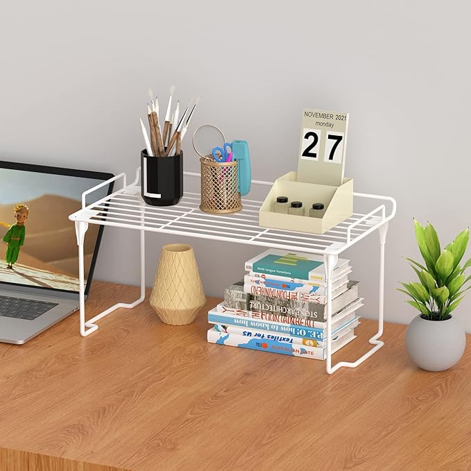 Redrubbit Kitchen Cabinet Storage Shelf Rack, Stackable & Foldable Counter Spice Racks, Multifunctional Storage Racks for Kitchen, Bathroom, Cupboard & Pantry Organization, Set of 2