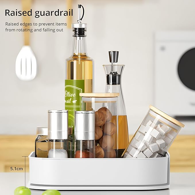 Semlos 9" Square Lazy Susan Turntable Cupboard Organizer for Corner Cabinet - Revolving Spice Rack for Kitchen Storage and Organization, Non-Slip Fridge Organiser
