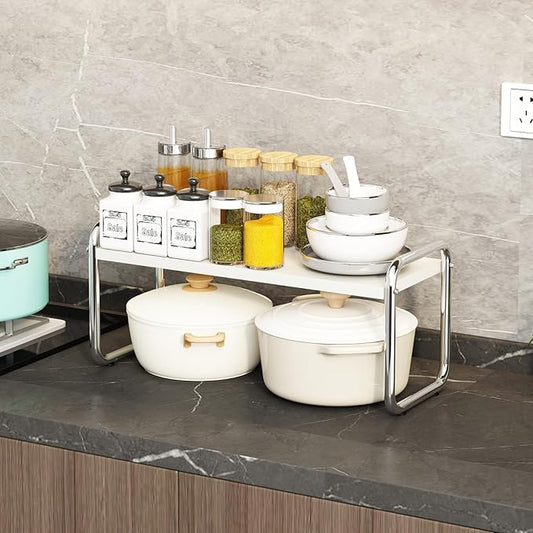 Shelf storage and storage, sink layered cabinet rack, suitable for kitchen counters, bathroom counters, food cabinets, office desk bookshelves, 21.65 inches wide natural white