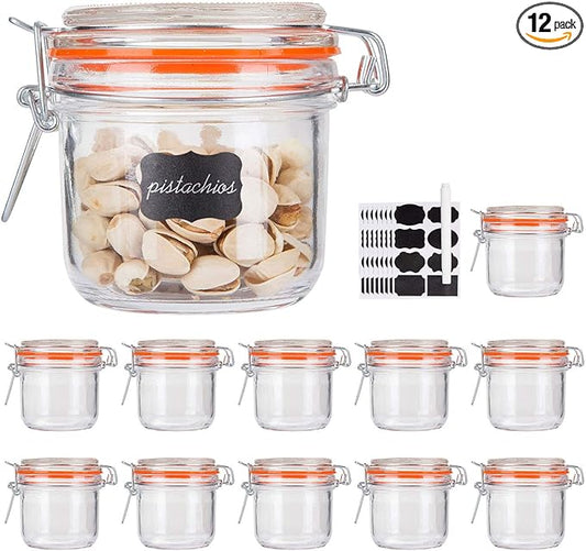 Encheng Glass Jars With Airtight Lids, 6 oz Mason Jars,Glass Jar With Leak Proof Rubber Gasket 200ml,Storage Jar With Hinged Lid for Home and Kitchen,GlassStorage Containers With Lids 12 Pack