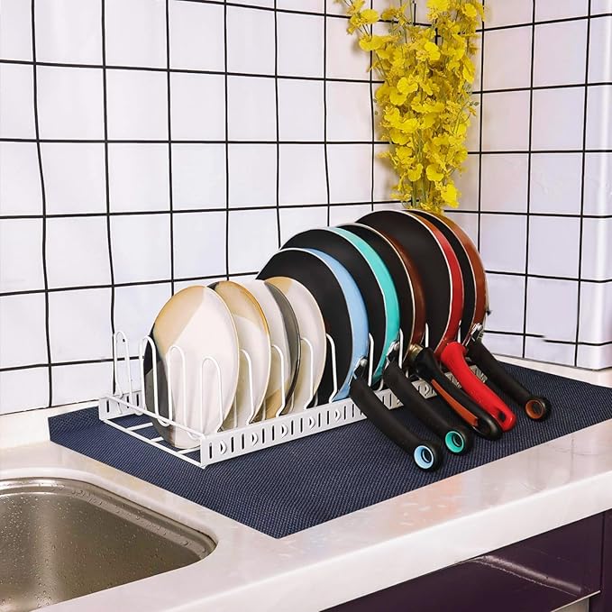 X-cosrack Expandable Food Container Lid Organizer,Large Capacity Adjustable 10 Dividers Detachable Lid Organizer Rack for Cabinets, Cupboards, Pantry Shelves, Drawers to Keep Kitchen Tidy,White