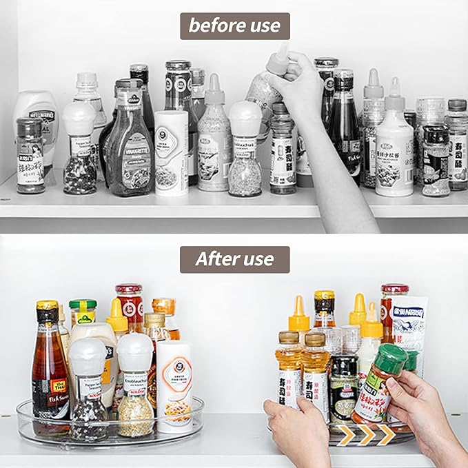 Lazy Susan Turntable Organizer for Cabinet, Clear Spice Rack for Pantry Lazy Susan Organizer, Kitchen (9 & 11 inch)