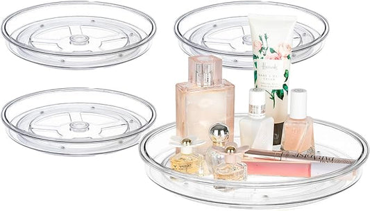 9.4" Lazy Susan Organizer. 360 Degree Rotating Turntable for Cabinets, Fridge, Pantry, Bathroom, Under Sink Organizing, Vanity, Countertops, Organizer for Spices Clear 4 Pack