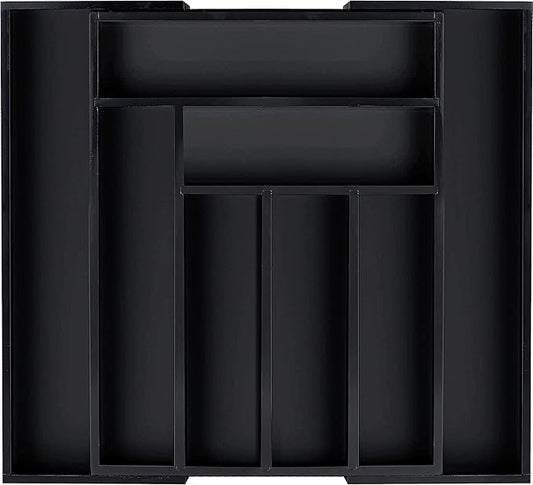 Utopia Kitchen Silverware Organizer, Expandable Bamboo Utensil Drawer Organizer, Kitchen Drawer Organizer, Silverware Organizer for Cutlery, Utensils, Flatware Holder (6-8 Slots, Black) Pack of 1