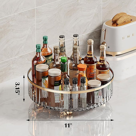 Clear Lazy Susan Pantry Organizers and Storage, 11” Turntable Organizer, 360 Rotating Storage Rack for Kitchen, Pantry, Cabinet, Dining Table, Fridge, Countertop, Vanity, Food Storage