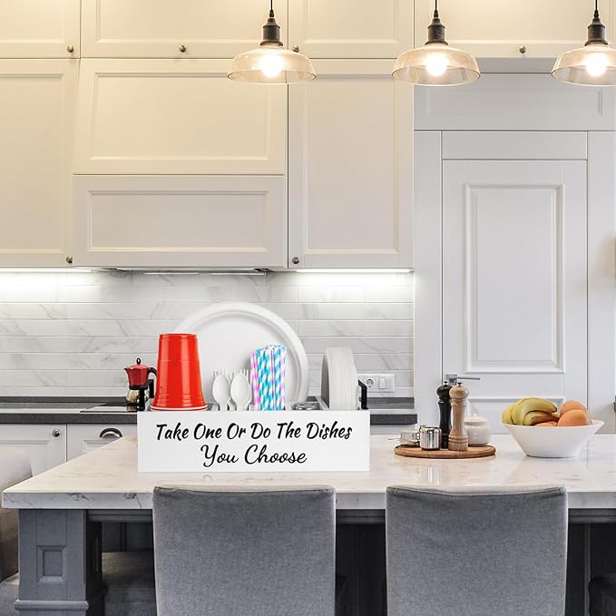 Paper Plate Organizer for Countertop, Utensil Caddy with 6 Compartments for Paper Plates, Cups and Napkins (White)