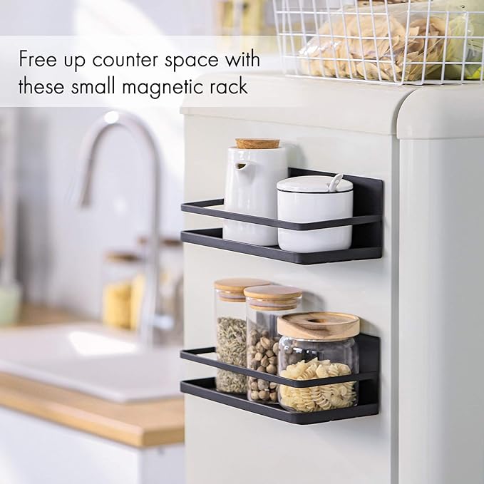 KES Magnetic Spice Rack for Refrigerator, Magnetic Shelf Spice Shelf for Kitchen, Fridge Shelf Space Saver 2 Pack Matte Black, KRR502-BK-P2